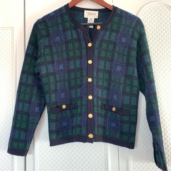 Vintage Talbots Wool Tartan Plaid Sweater Blazer Petite Small - Picture 1 of 9